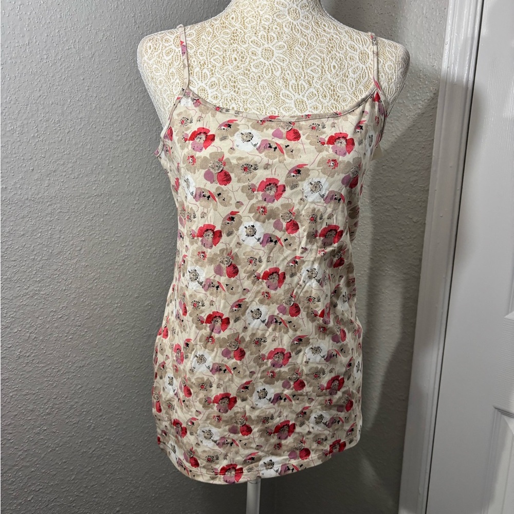 LOFT Floral Spaghetti-Strap Cami in Pink on Cream